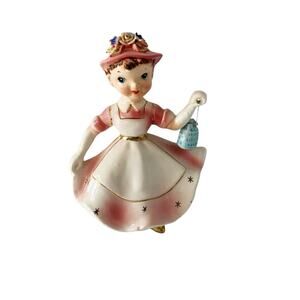 Vintage Kreiss & Co Pink Lady Figurine Holding Blue Handbag Purse Woman 5.5"